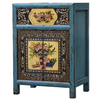 Темно-бирюзовая тумба в Китайском стиле ручная роспись Chinese Nightstand