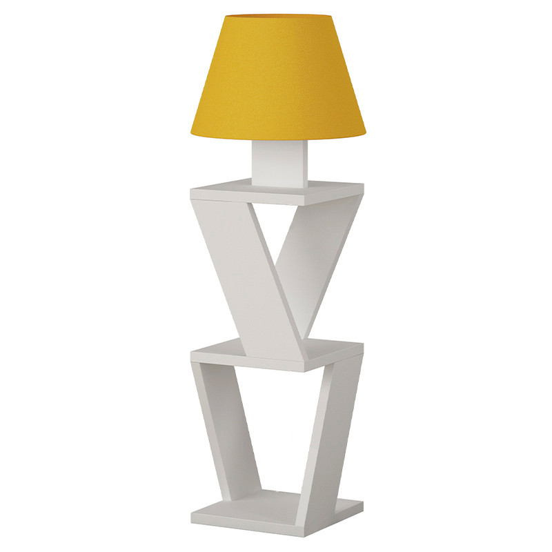 Торшер с белым каркасом с 2-мя полками и желтым тканевым абажуром KOZENA SIDE FLOOR LAMP YELLOW