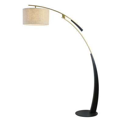Торшер с изогнутой черной металлической ножкой и цилиндрическим абажуром из ткани Arched Metal Base