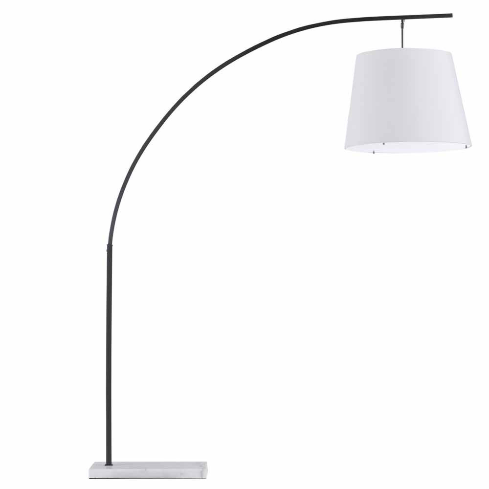 Торшер с изогнутым каркасом и белым тканевым абажуром Arc of Light