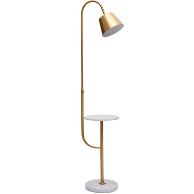 Торшер с мраморным столиком и золотым плафоном Ezio Floor Lamp