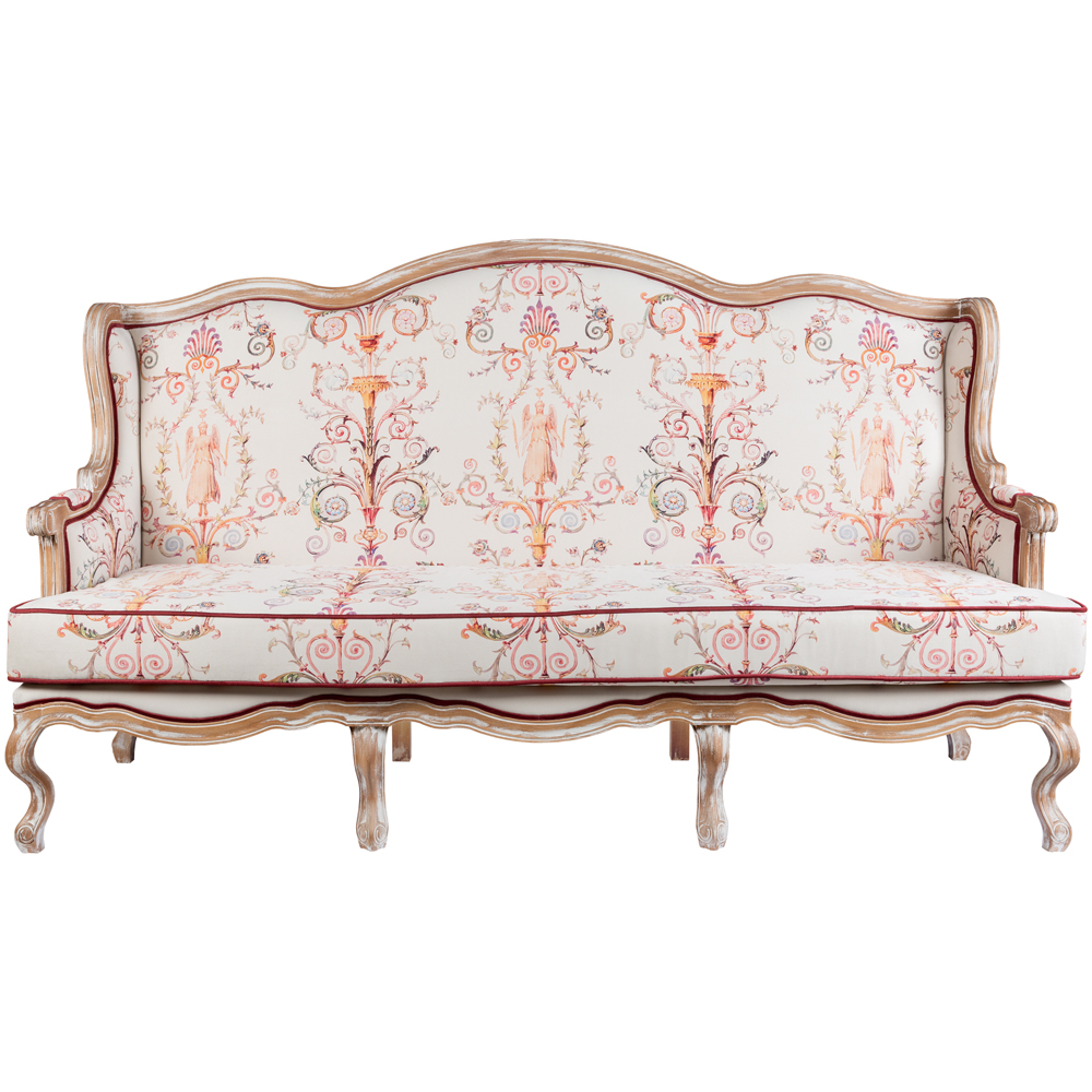 Трехместный диван из массива бука бежевый с растительным орнаментом Raffael Renaissance Beige Sofa