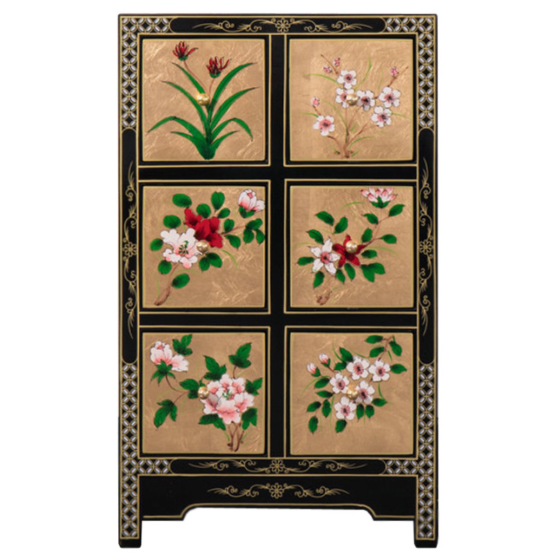 Тумба в Китайском стиле ручная роспись Black and Gold Chinese Nightstand