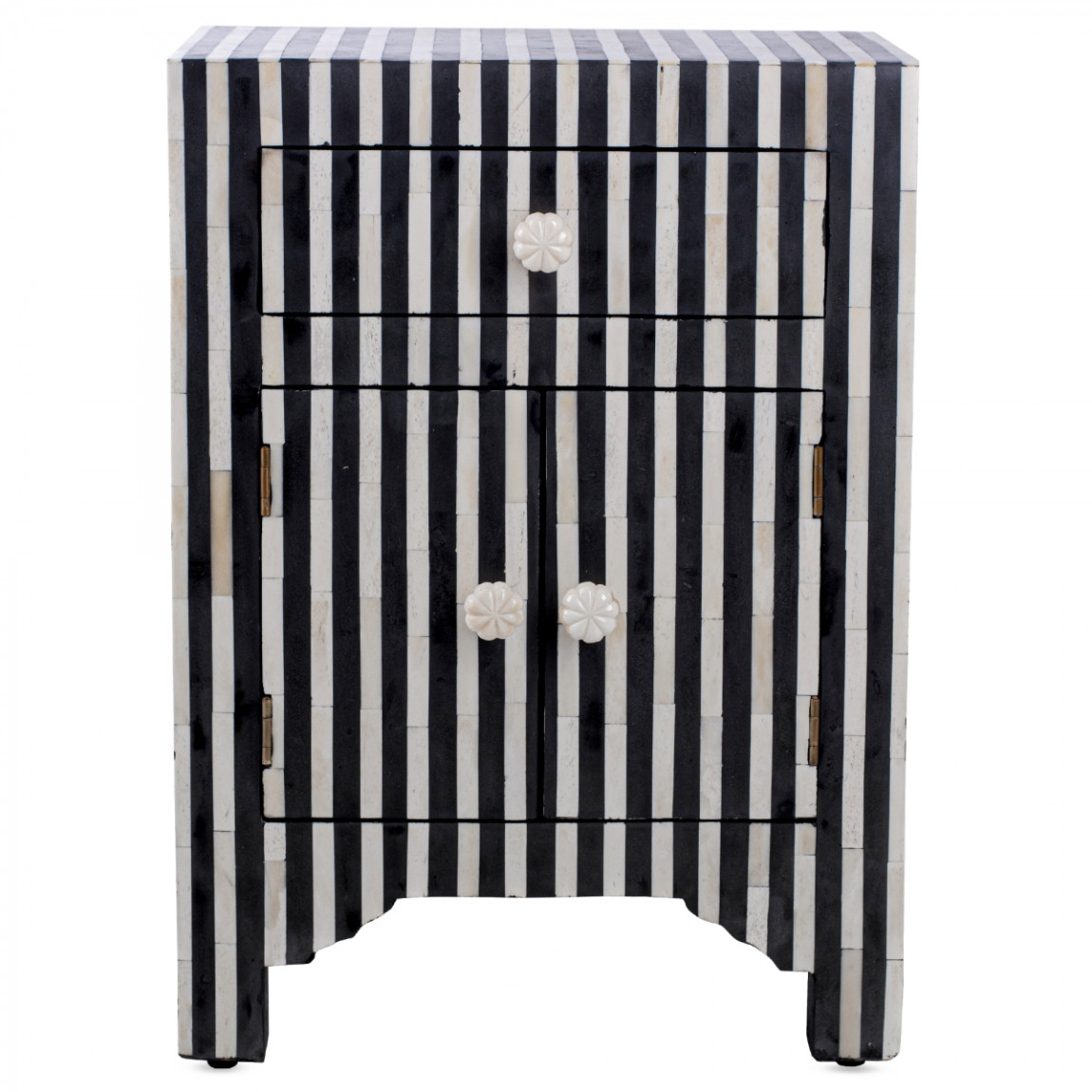 Тумба инкрустация костью Inlaid Bone Stripes чёрно-белые полосы