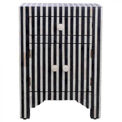 Тумба инкрустация костью Inlaid Bone Stripes чёрно-белые полосы