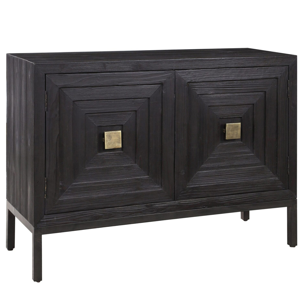Тумба черная из дерева двухдверная Geometric Double Door Nightstand