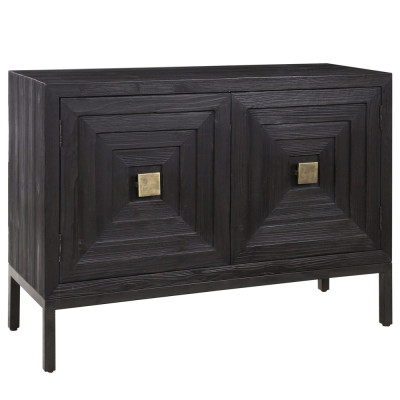 Тумба черная из дерева двухдверная Geometric Double Door Nightstand