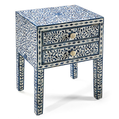 Тумбочка прикроватная White Pearl BEDSIDE CABINET 2 blue DRAWER