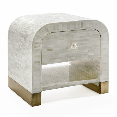 Тумбочка прикроватная с ящиком Tofino White Bone Inlay Bedside Cabinet