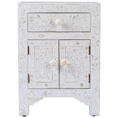 Тумбочка с инкрустацией BONE INLAY BEDSIDE Белая