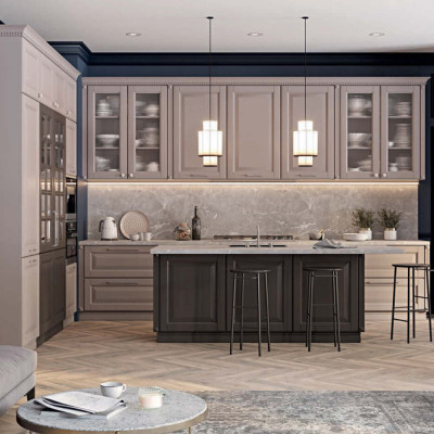 Угловая кухня с островом из массива дерева Amaline Kitchen Set