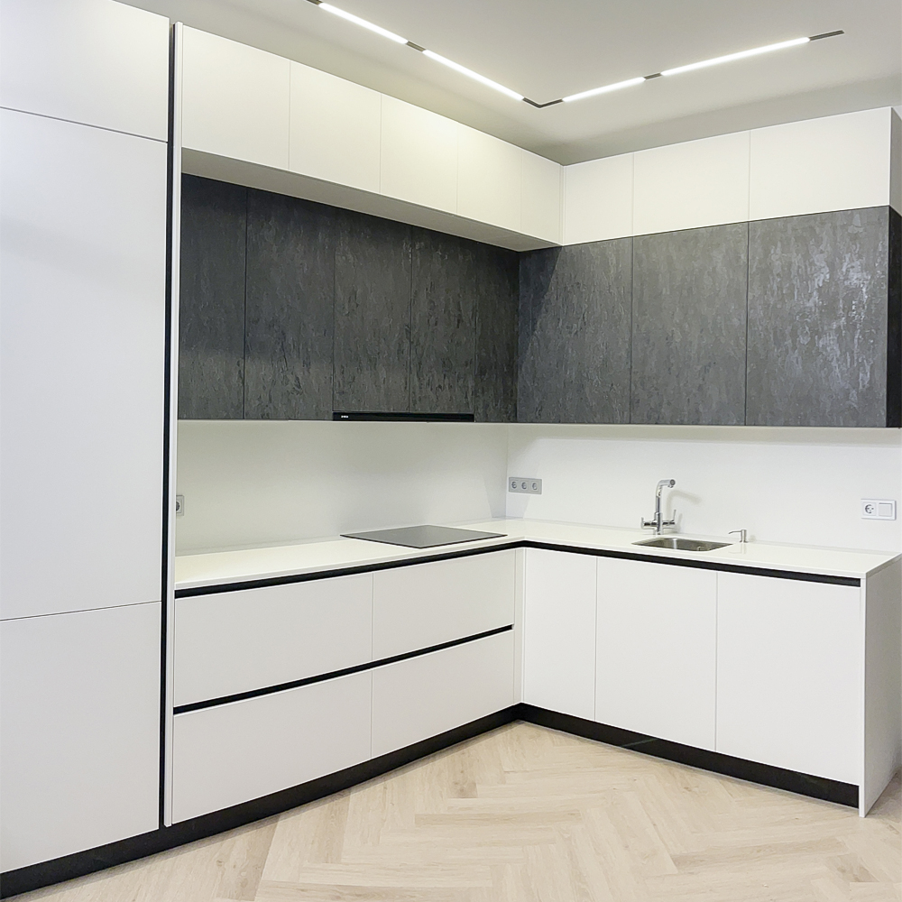 Угловой кухонный гарнитур Жемчужный белый Серый Clarke Kitchen Set White Grey