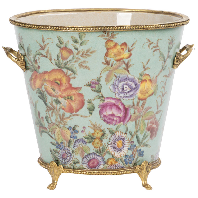 Фарфоровое кашпо с бронзовой каймой Turquoise Garden