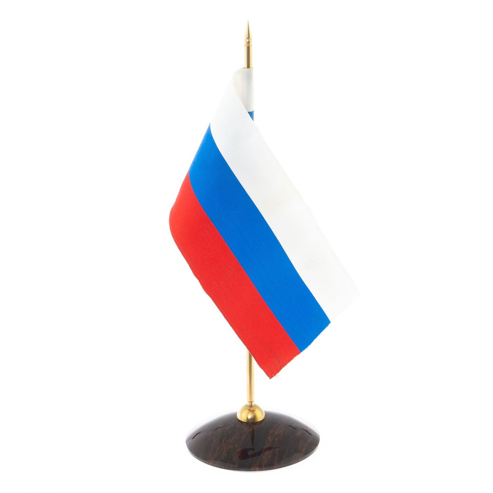 Флагшток настольный с флагом России из камня обсидиан Stone Flagpole