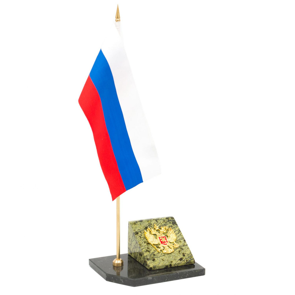 Флагшток с гербом России из натурального камня змеевик Stone Flagpole