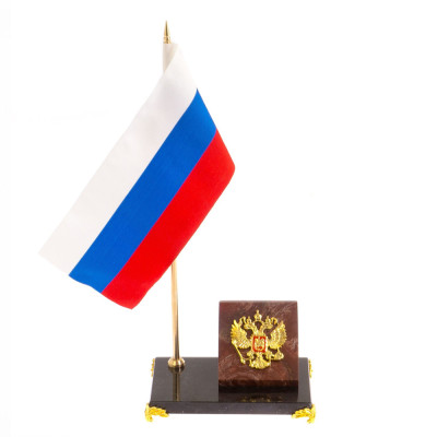 Флагшток с гербом России на подставке из натурального камня лемезит Stone Flagpole
