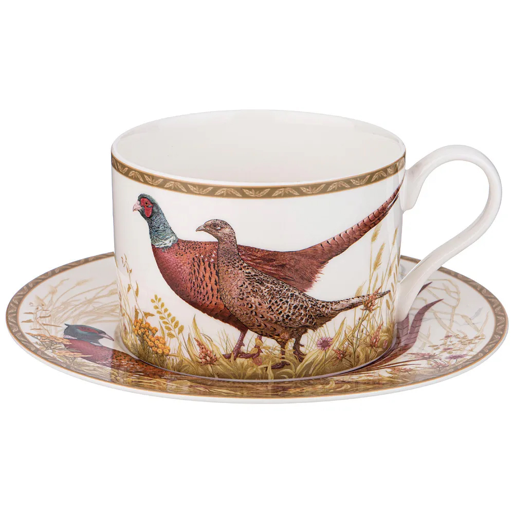 Чайная пара из фарфора с изображением животных Hunting Porcelain Collection