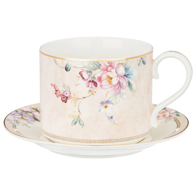 Чайная пара из фарфора с цветочным принтом 300мл Flower Porcelain Collection
