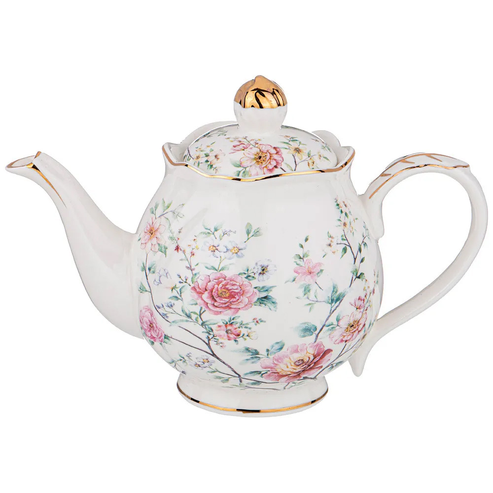 Чайник из фарфора белый с цветочным принтом Flower Porcelain Collection