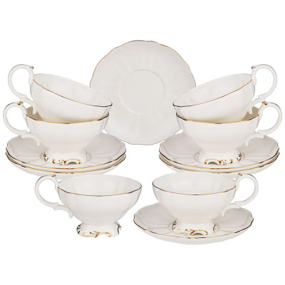 Чайный набор  белого цвета из фарфора на 6 персон 12 предметов Shine Porcelain