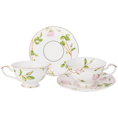 Чайный набор из фарфора белый с цветочным принтом на 2 персоны 4 предмета Flower Porcelain Collection