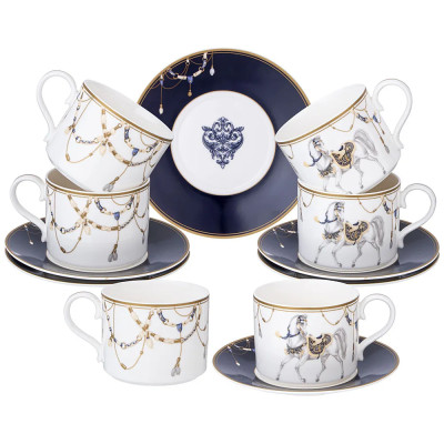 Чайный набор из фарфора с изображением лошадей на 6 персон 12 предметов Porcelain Horse Set