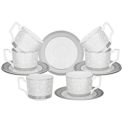 Чайный набор серо-белого цвета из фарфора на 6 персон 12 предметов 250 мл Royal Porcelain Collection