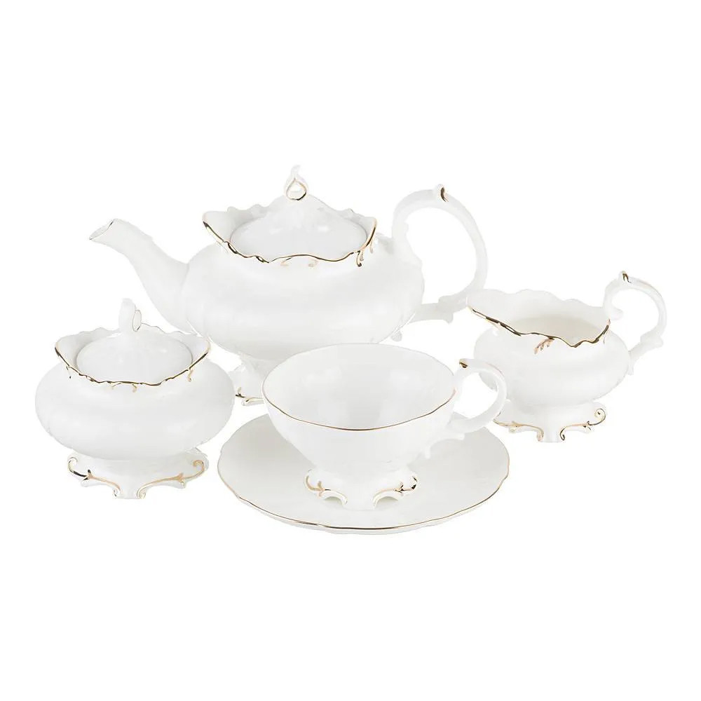 Чайный сервиз белого цвета из фарфора на 6 персон 15 предметов Shine Porcelain
