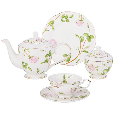 Чайный сервиз из фарфора белый с цветочным принтом на 6 персон 20 предметов Flower Porcelain Collection