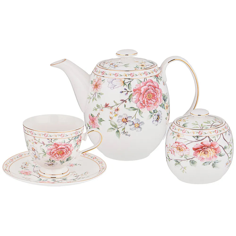 Чайный сервиз из фарфора на 6 персон 14 предметов Flower Porcelain Collection