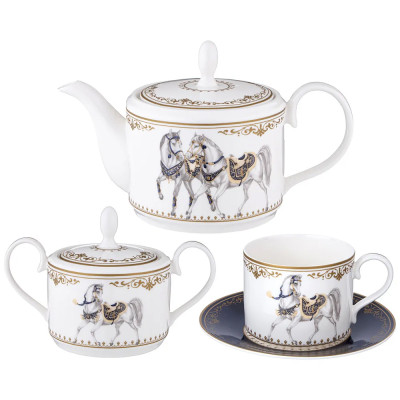 Чайный сервиз из фарфора с изображением лошадей на 6 персон 14 предметов Porcelain Horse Set