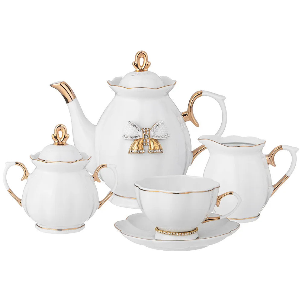 Чайный сервиз из фарфора со стразами на 6 персон 15 предметов Shine Porcelain