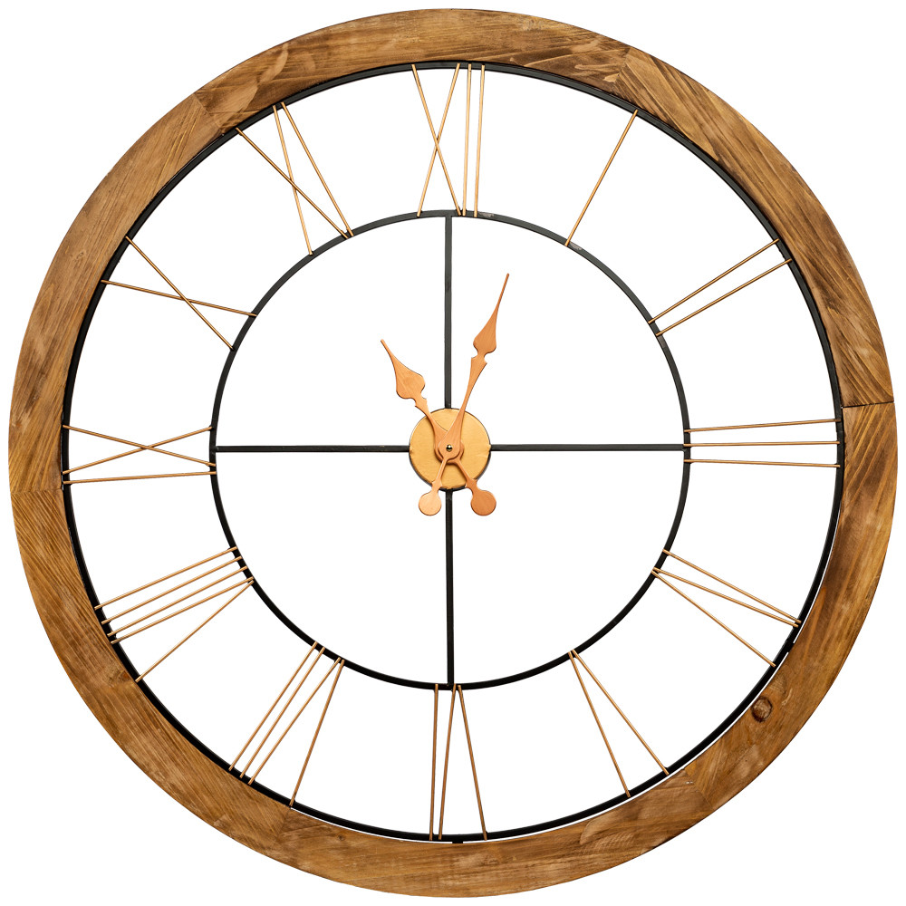 Часы настенные деревянные с римскими цифрами бронзового цвета Clock with History