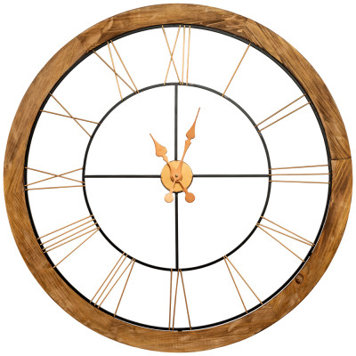 Часы настенные деревянные с римскими цифрами бронзового цвета Clock with History