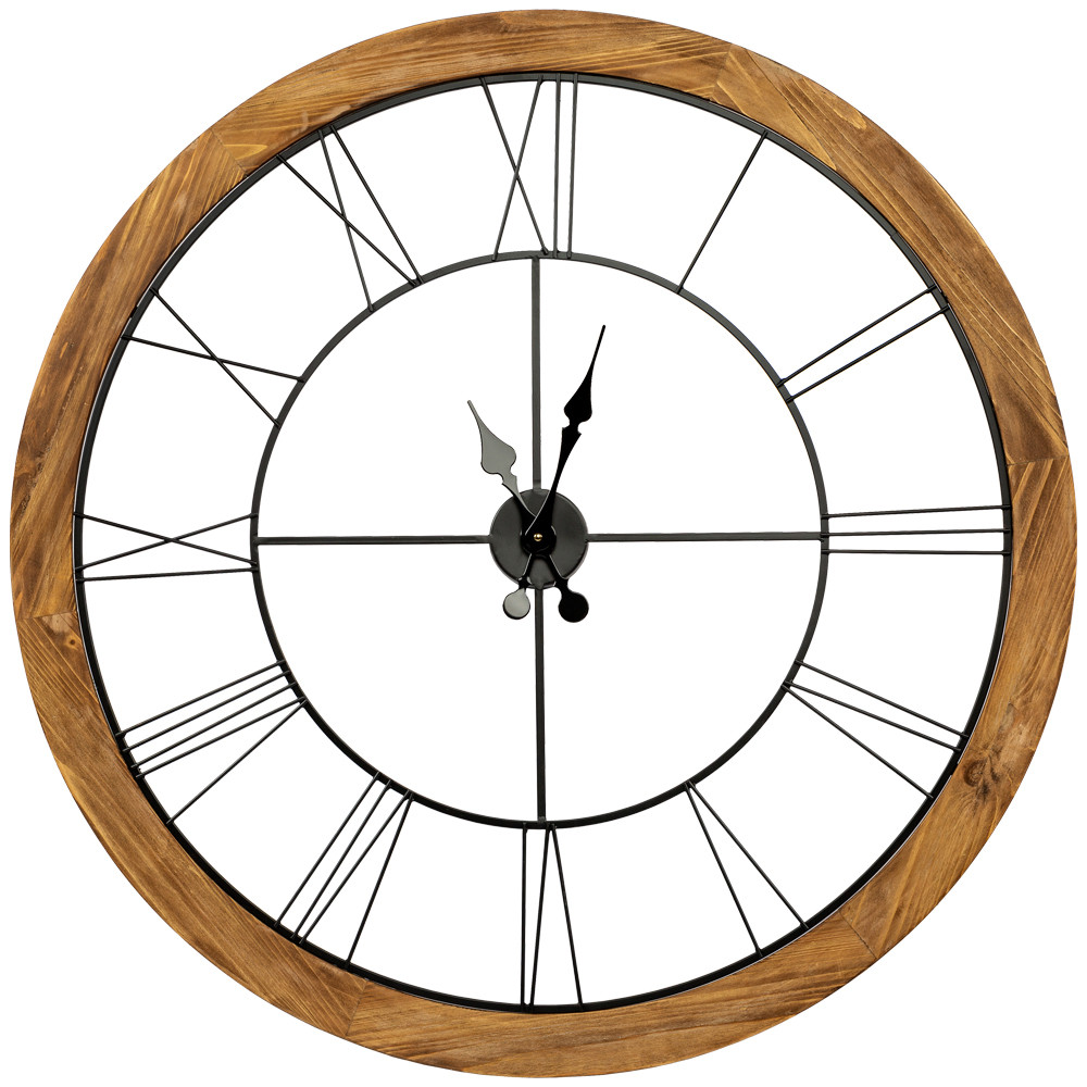 Часы настенные деревянные с римскими цифрами чёрного цвета Clock with History