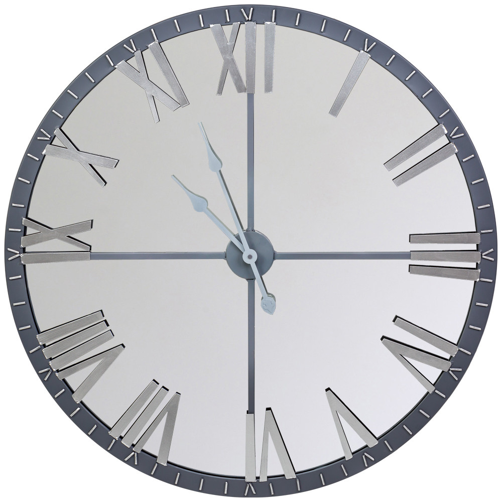 Часы настенные зеркальные с серебряным металлическим циферблатом Mirror Tower Clock