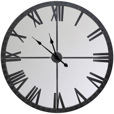 Часы настенные зеркальные с чёрным металлическим циферблатом Mirror Tower Clock