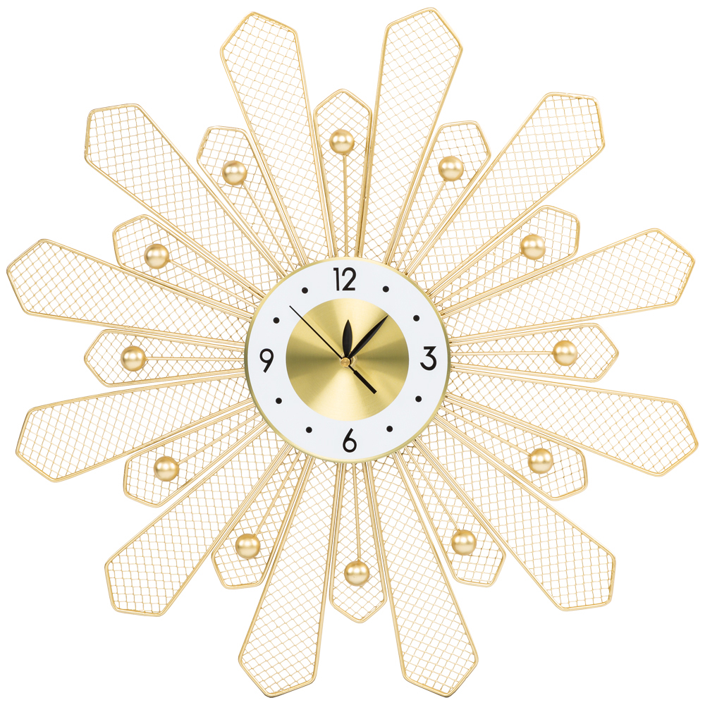 Часы настенные из металла в виде солнца с белым циферблатом Mirror Tower Clock