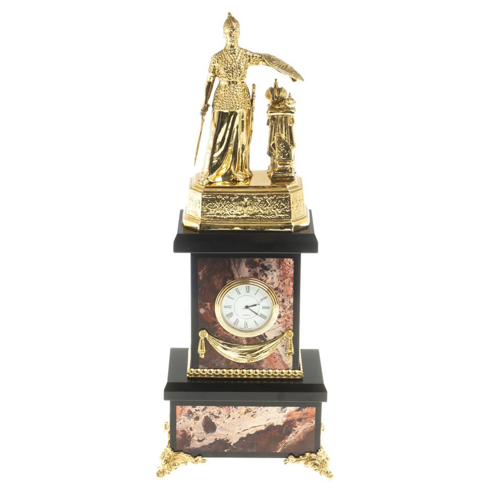 Часы настольные бронзовые из натурального камня Яшма Stone Clock