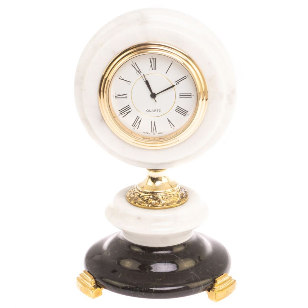 Часы настольные бронзовые из натуральных камней Мрамор и Змеевик Stone Clock