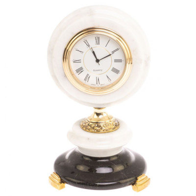 Часы настольные бронзовые из натуральных камней Мрамор и Змеевик Stone Clock