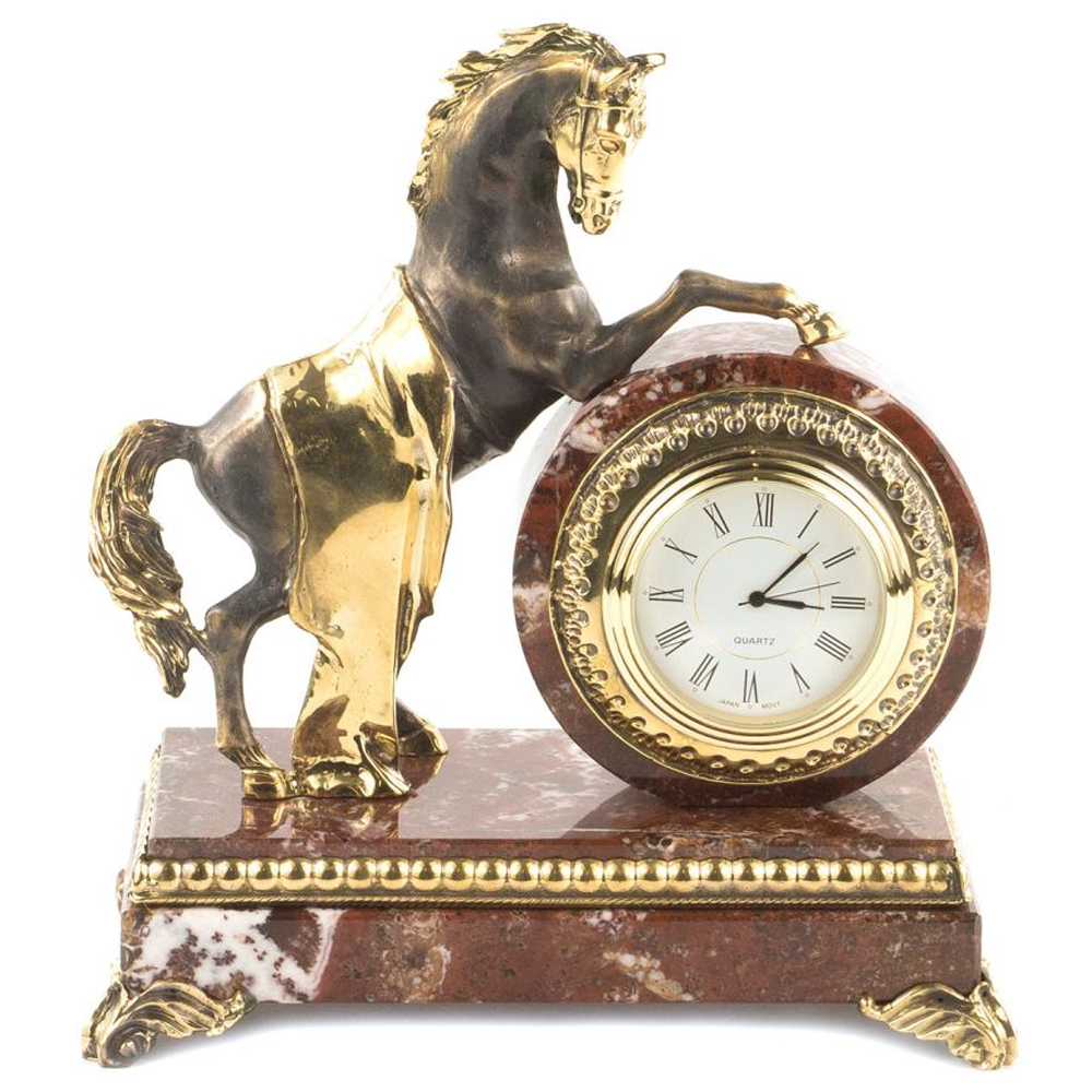 Часы настольные бронзовые с декором в виде коня Horse Stone Clock
