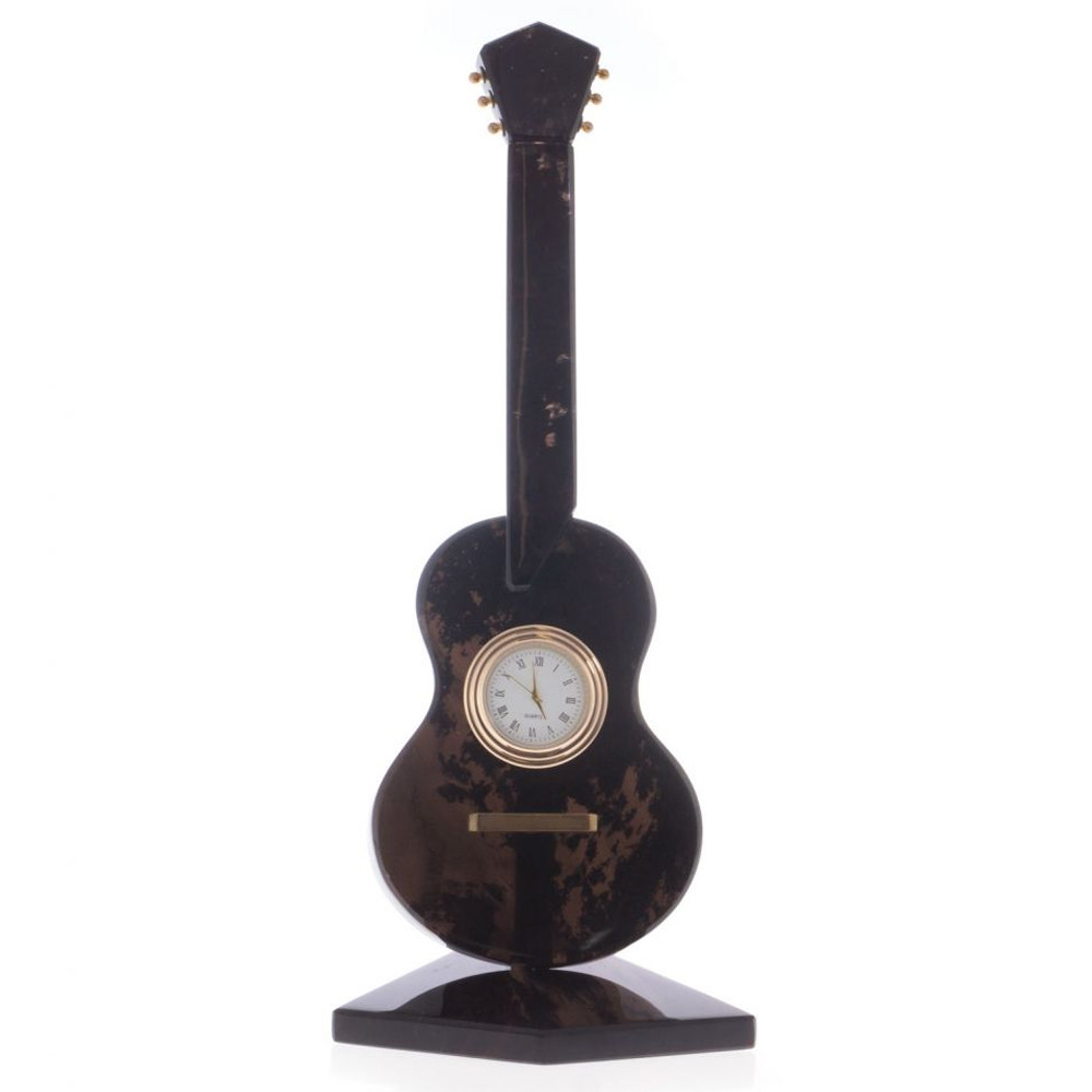 Часы настольные в виде гитары из натурального камня Обсидиан Stone Clock