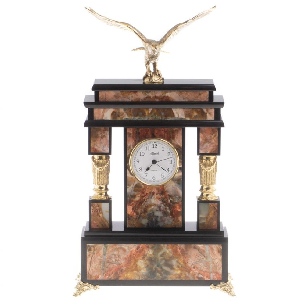 Часы настольные из яшмы и бронзы с декором в виде горного орла Eagle Stone Clock