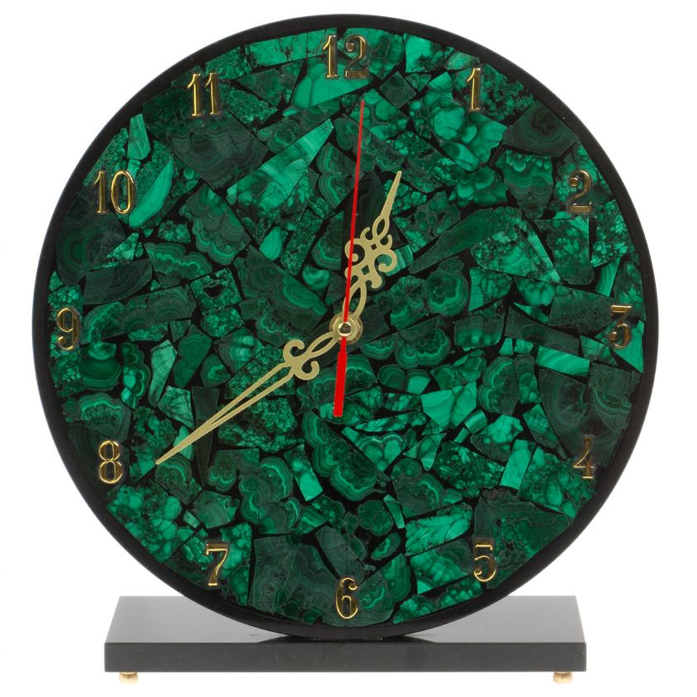 Часы настольные круглые из натурального камня Малахит Round Stone Clock