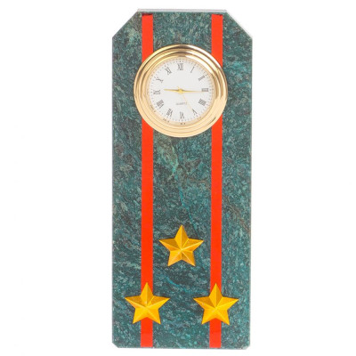 Часы погон ВС подарочные настольные из натурального камня Змеевик Military Clock