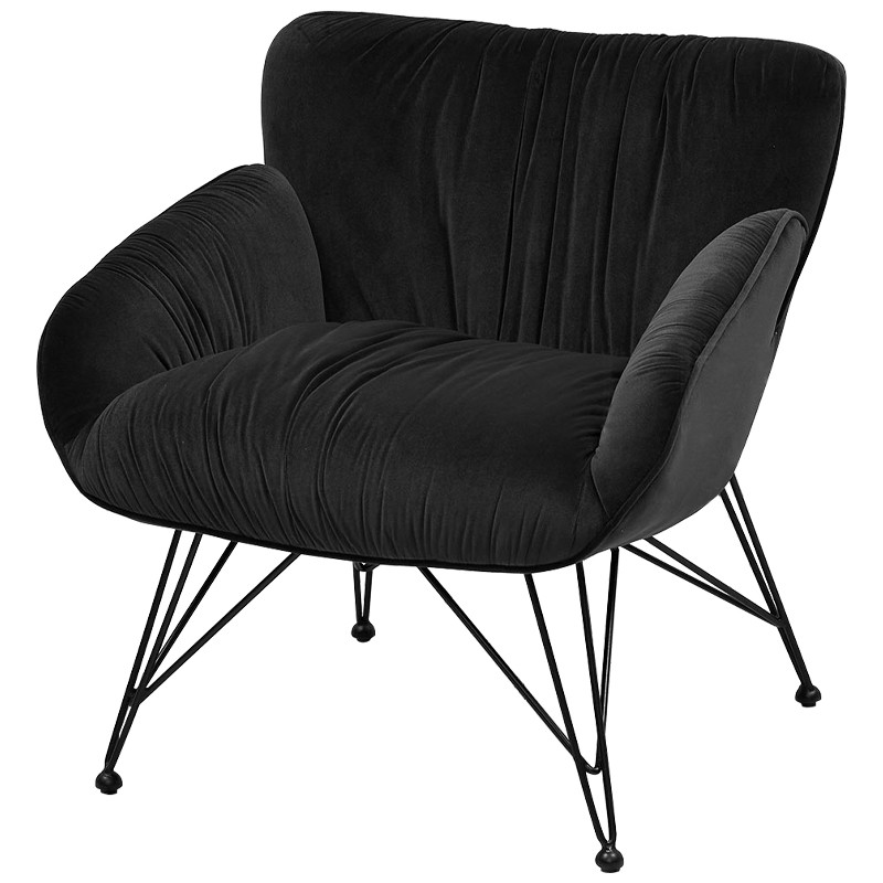Чёрное кресло велюр на металлических ножках Kwame Black Armchair