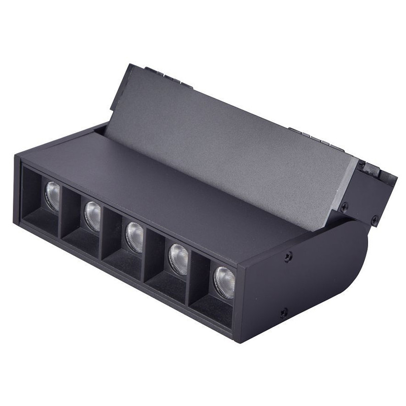 Черный магнитный светильник с линией утопленных линз и поворотным механизмом