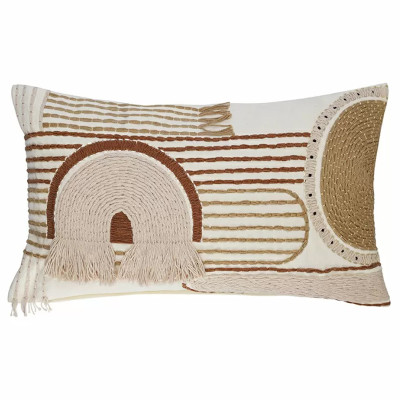 Чехол на подушку с вышивкой в виде геометрических узоров Beige Calista Rect