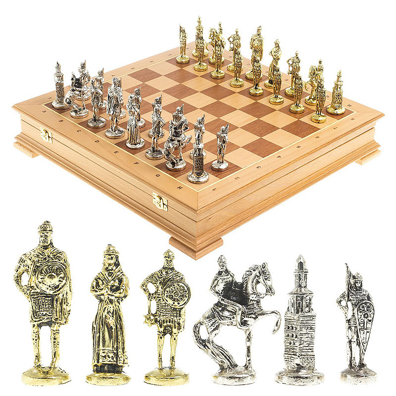 Шахматы металлические в ларце из натурального бука Decorative Thematic Chess